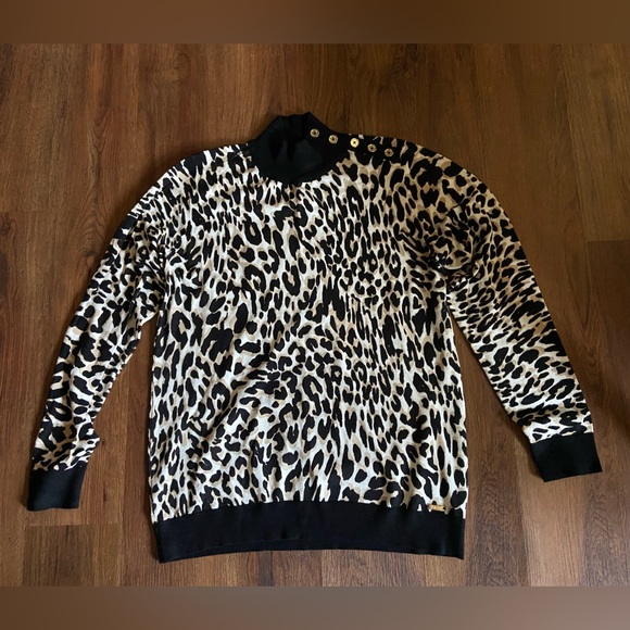 Calvin Klein Sweater Mock Neck Animal Print Button Neck Pullover - Picture 3 of 12